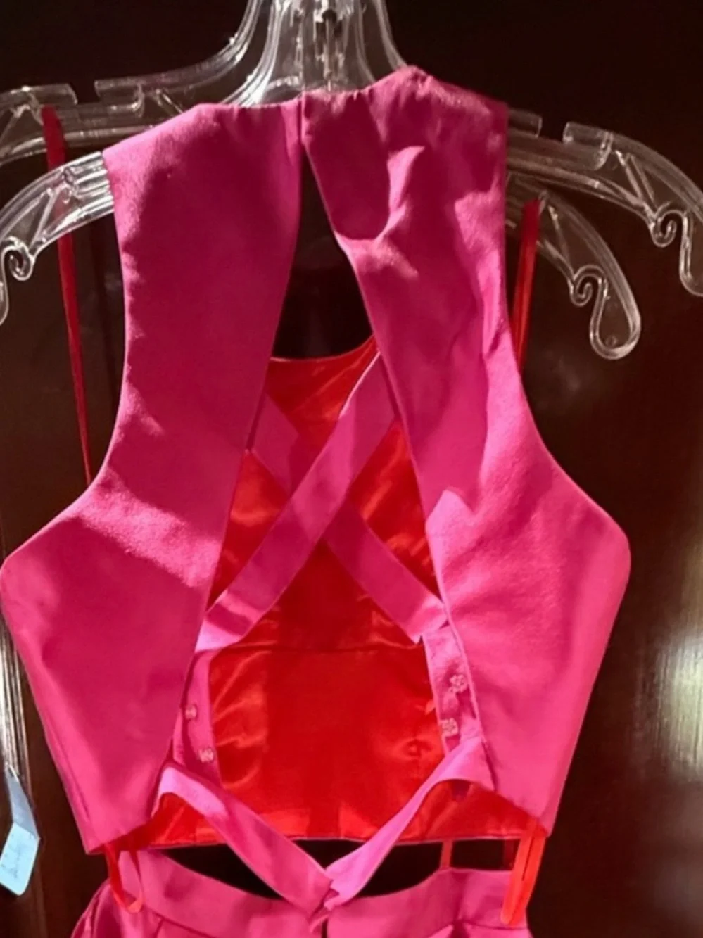 Sleeveless Fuchsia Satin Skater Skirt